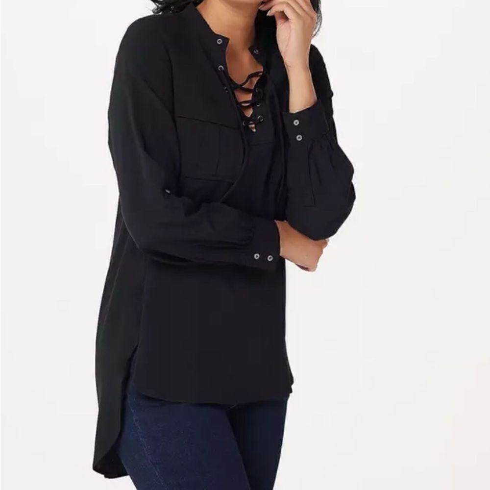 Haute Hippie Top Size XS Black Tribe Woven Top Lace Up Style A393709